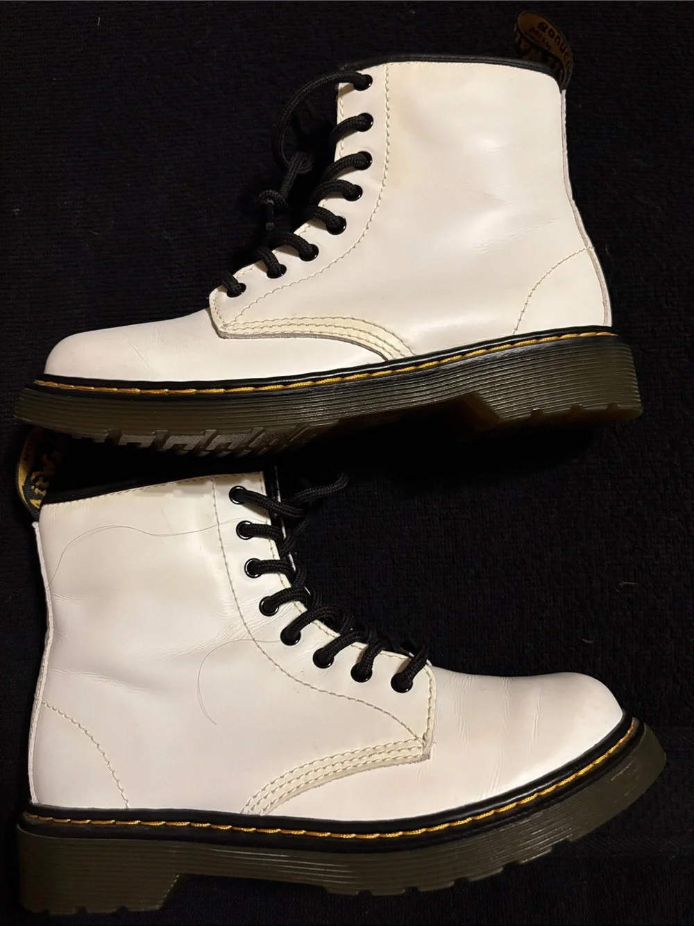 Dr. Martens White Leather Lace-Up Boots with Black Laces